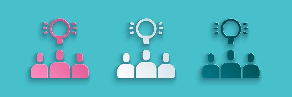 Paper cut Project team base icon isolated on blue background. Business analysis Stock Illustration