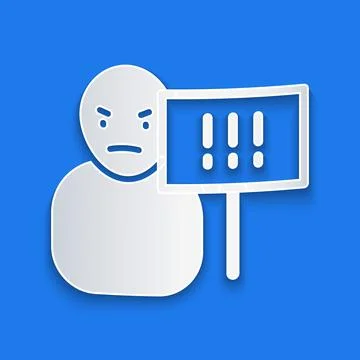Paper cut Protest icon isolated on blue background. Meeting, protester, picket Stock Illustration