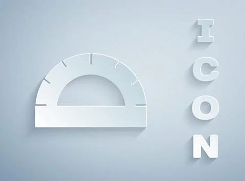 Paper cut Protractor grid for measuring degrees icon isolated on grey background Stock Illustration