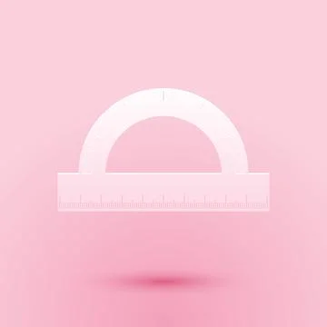 Paper cut Protractor grid for measuring degrees icon isolated on pink background Stock Illustration