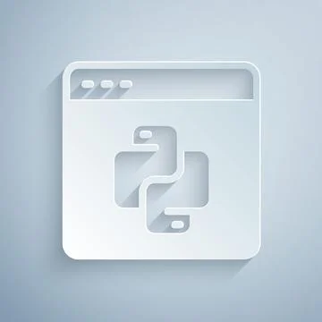 Paper cut Python programming language icon isolated on grey background. Python Stock Illustration