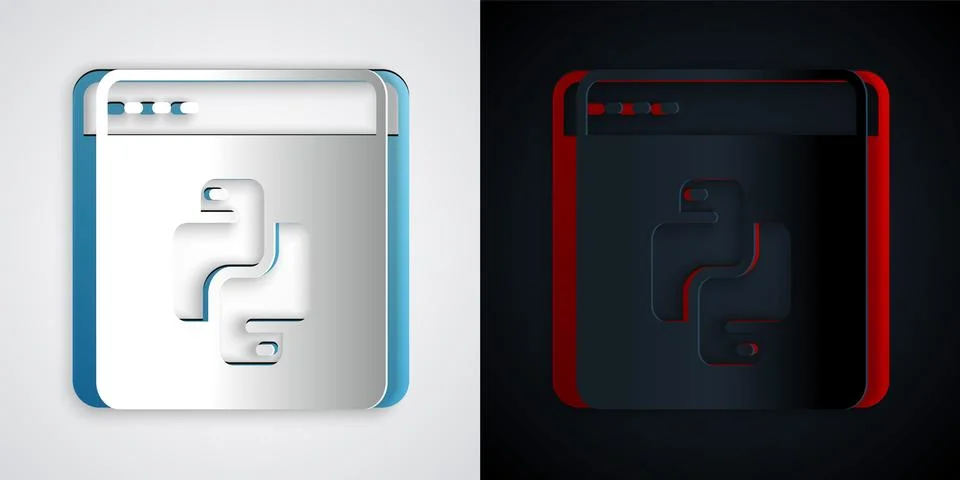 Paper cut Python programming language icon isolated on grey and black background Stock Illustration