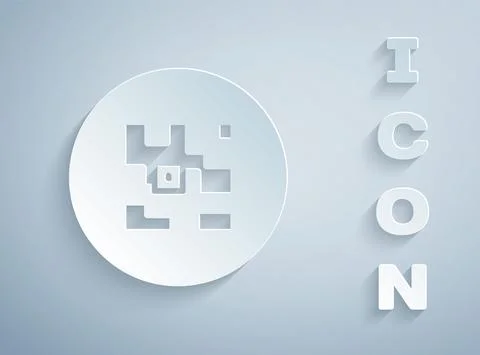 Paper cut QR code sample for smartphone scanning icon isolated on grey Stock Illustration