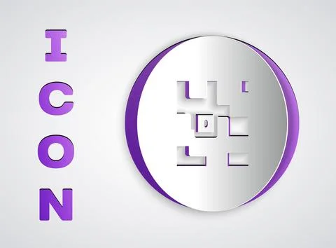 Paper cut QR code sample for smartphone scanning icon isolated on grey backgr Stock Illustration