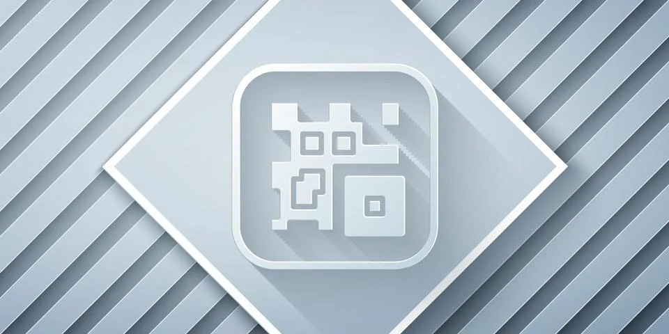 Paper cut QR code sample for smartphone scanning icon isolated on grey backgr 스톡 일러스트