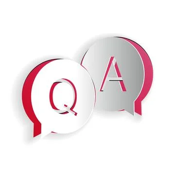 Paper cut Question and Answer mark in speech bubble icon isolated on white Stock Illustration