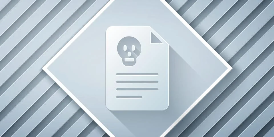 Paper cut Radiation warning document icon isolated on grey background. Text.. Stock Illustration