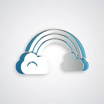 Paper cut Rainbow with clouds icon isolated on grey background. Paper art s.. Stock Illustration