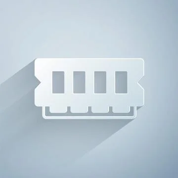 Paper cut RAM, random access memory icon isolated on grey background. Paper art Illustrazione stock