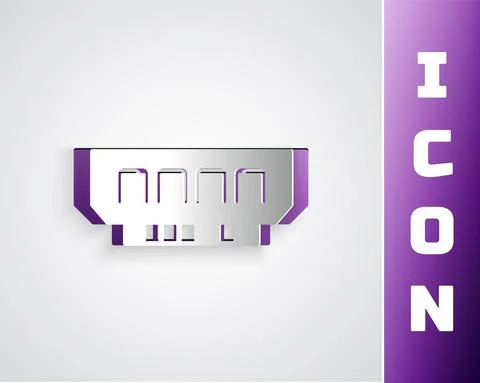 Paper cut RAM, random access memory icon isolated on grey background. Paper art イラスト素材