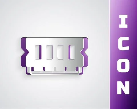 Paper cut RAM, random access memory icon isolated on grey background. Paper art Stock Illustration