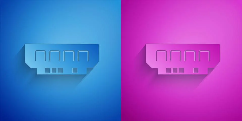 Paper cut RAM, random access memory icon isolated on blue and purple backgrou Stock Illustration