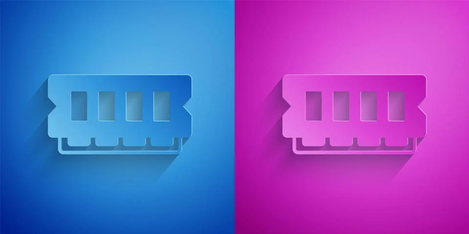 Paper cut RAM, random access memory icon isolated on blue and purple backgr.. Stock-Illustration