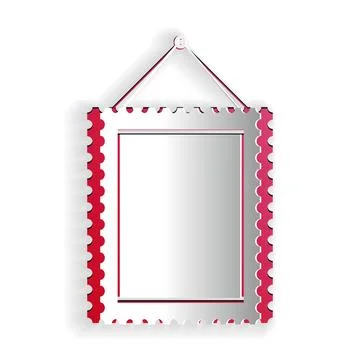 Paper cut Rectangular picture frame hanging on the wall icon isolated on white Stock Illustration