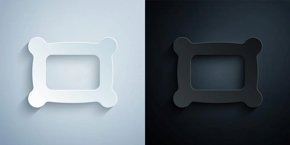 Paper cut Rectangular pillow icon isolated on grey and black background. Cushion Stock Illustration