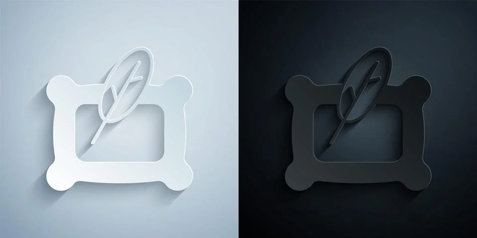 Paper cut Rectangular pillow icon isolated on grey and black background. Cushion Stock Illustration