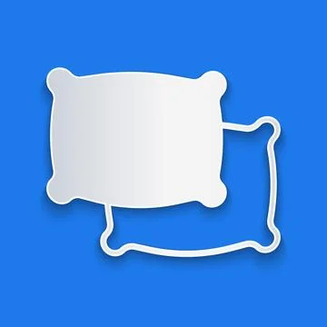 Paper cut Rectangular pillow icon isolated on blue background. Cushion sign Stockillustratie