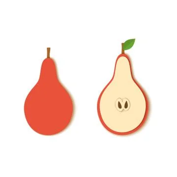 Paper cut red pear. Vector illustration. Paper art style apple. Origami concept Stock Illustration