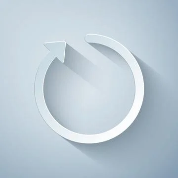 Paper cut Refresh icon isolated on grey background. Paper art style. Vector Illustrazione stock