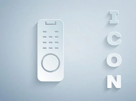 Paper cut Remote control icon isolated on grey background. Paper art style Illustrazione stock