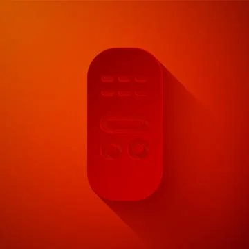 Paper cut Remote control icon isolated on red background. Paper art style Stock Illustration
