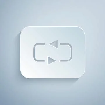 Paper cut Repeat button icon isolated on grey background. Paper art style Stock Illustration