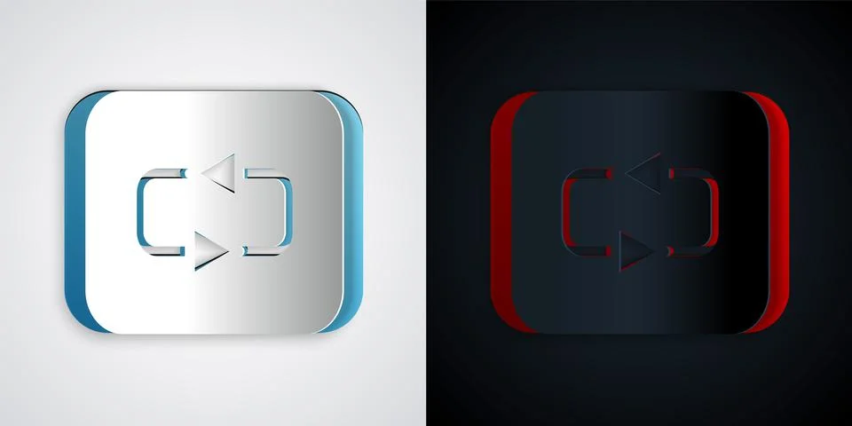 Paper cut Repeat button icon isolated on grey and black background. Paper art Stock Illustration