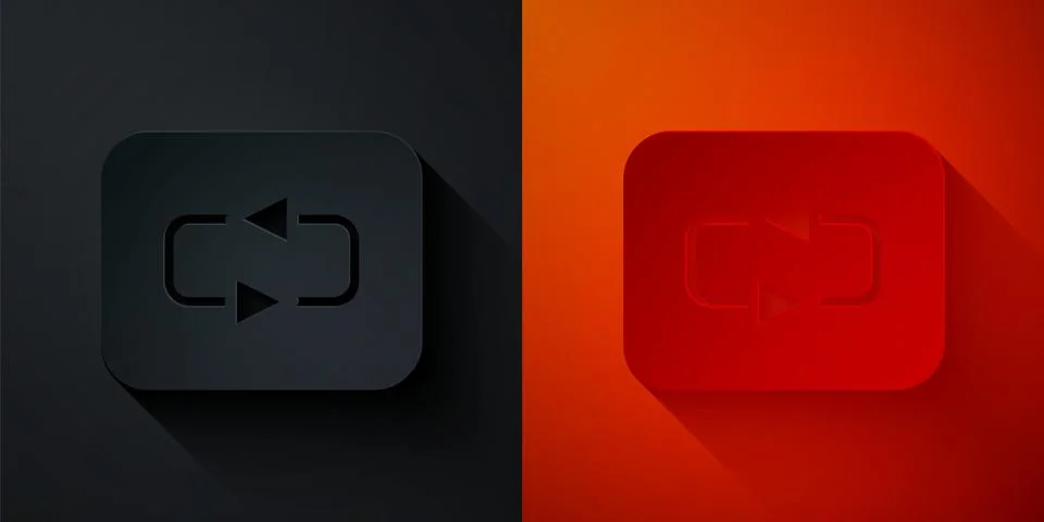 Paper cut Repeat button icon isolated on black and red background. Paper ar.. 스톡 일러스트