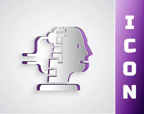 Paper cut Robot connected for maintenance icon isolated on grey background Illustrazione stock