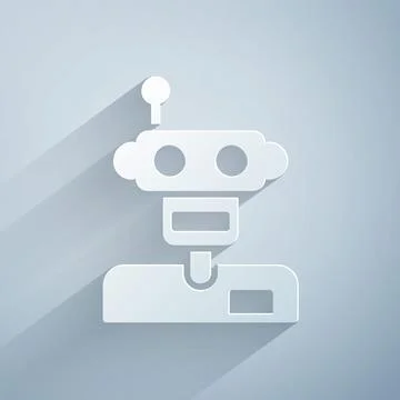 Paper cut Robot icon isolated on grey background. Paper art style. Vector 스톡 일러스트