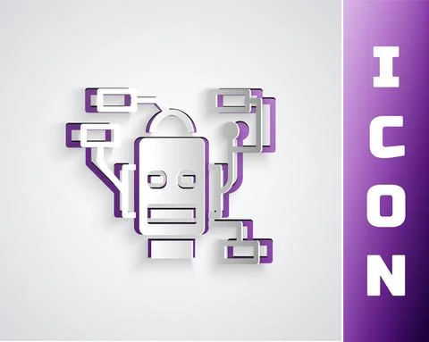 Paper cut Robot icon isolated on grey background. Artificial intelligence Illustrazione stock