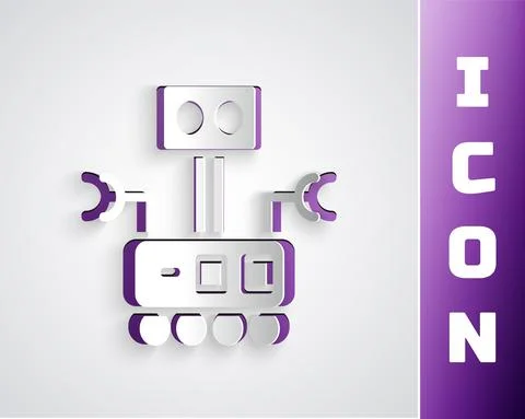 Paper cut Robot icon isolated on grey background. Artificial intelligence Stock Illustration