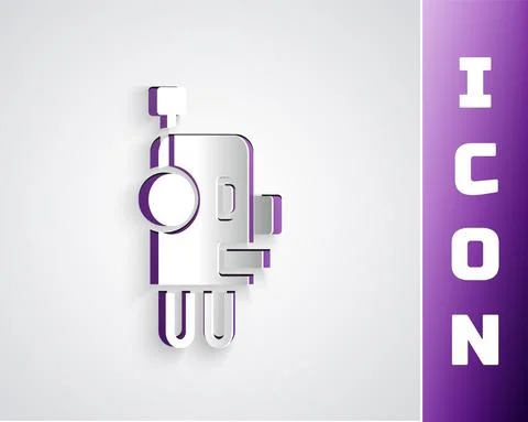 Paper cut Robot icon isolated on grey background. Artificial intelligence Illustrazione stock