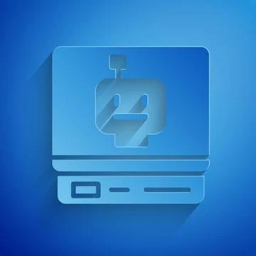 Paper cut Robot icon isolated on blue background. Artificial intelligence Illustrazione stock