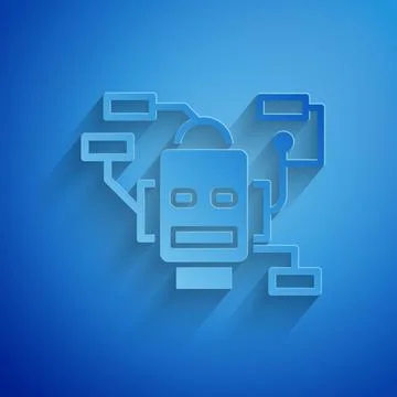 Paper cut Robot icon isolated on blue background. Artificial intelligence Stock Illustration