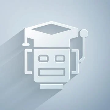Paper cut Robot icon isolated on grey background. Artificial intelligence Stock Illustration