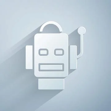 Paper cut Robot icon isolated on grey background. Artificial intelligence Stock Illustration