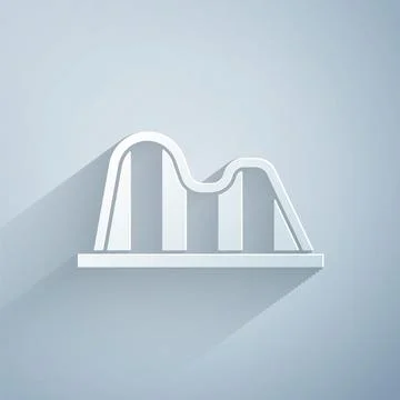 Paper cut Roller coaster icon isolated on grey background. Amusement park 스톡 일러스트