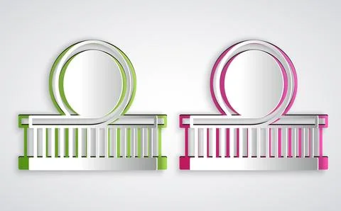 Paper cut Roller coaster icon isolated on grey background. Amusement park. Ch 스톡 일러스트