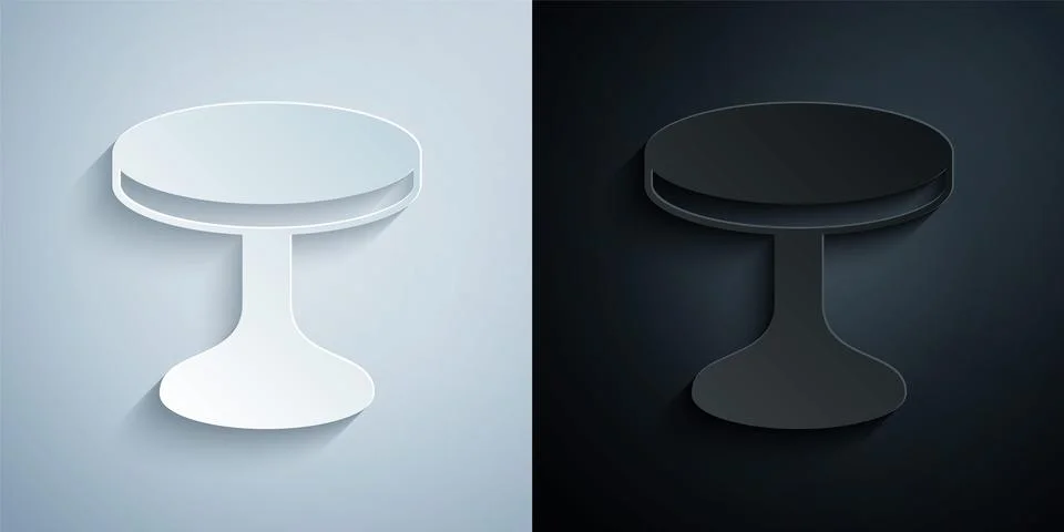 Paper cut Round table icon isolated on grey and black background. Paper art Stock Illustration