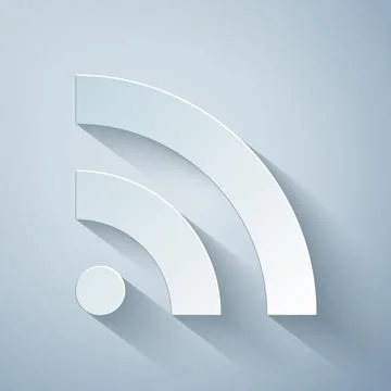 Paper cut RSS icon isolated on grey background. Radio signal. RSS feed symbol イラスト素材