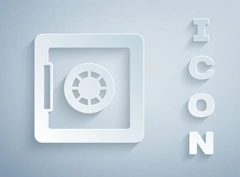 Paper cut Safe icon isolated on grey background. The door safe a bank vault with 스톡 일러스트