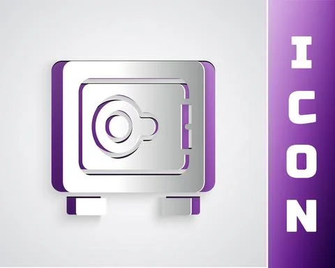 Paper cut Safe icon isolated on grey background. The door safe a bank vault with 스톡 일러스트