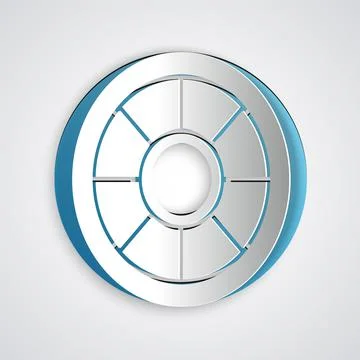 Paper cut Safe icon isolated on grey background. The door safe a bank vault with Stock-Illustration