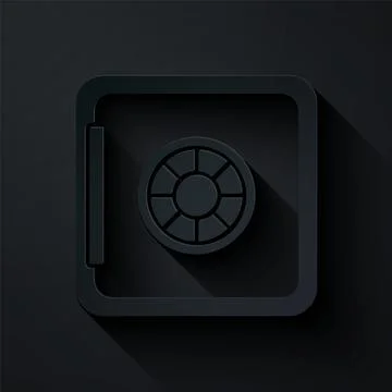 Paper cut Safe icon isolated on black background. The door safe a bank vault Stock Illustration