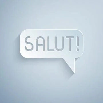 Paper cut Salut in different languages icon isolated on grey background. Speech Stock Illustration