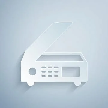 Paper cut Scanner icon isolated on grey background. Scan document, paper copy 库存插图