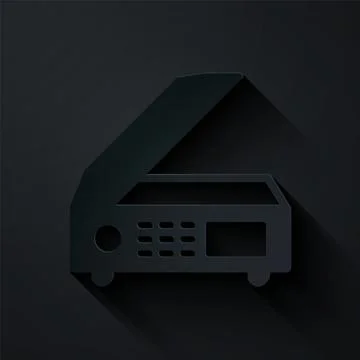 Paper cut Scanner icon isolated on black background. Scan document, paper copy 库存插图