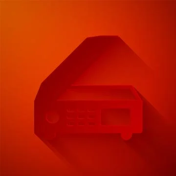 Paper cut Scanner icon isolated on red background. Scan document, paper copy Stock Illustration