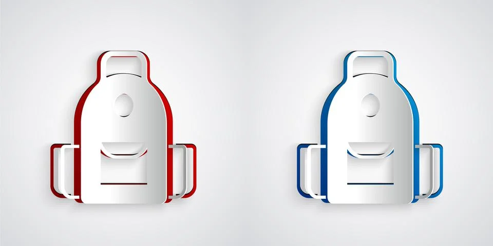 Paper cut School backpack icon isolated on grey background. Paper art style Illustrazione stock